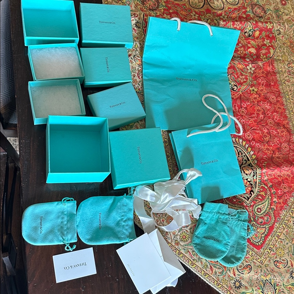 Tiffany jewelry boxes and bags.